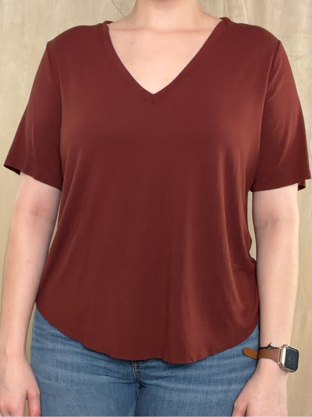 a new day Women's V-Neck Short Sleeve Drapey T-Shirt - Brown